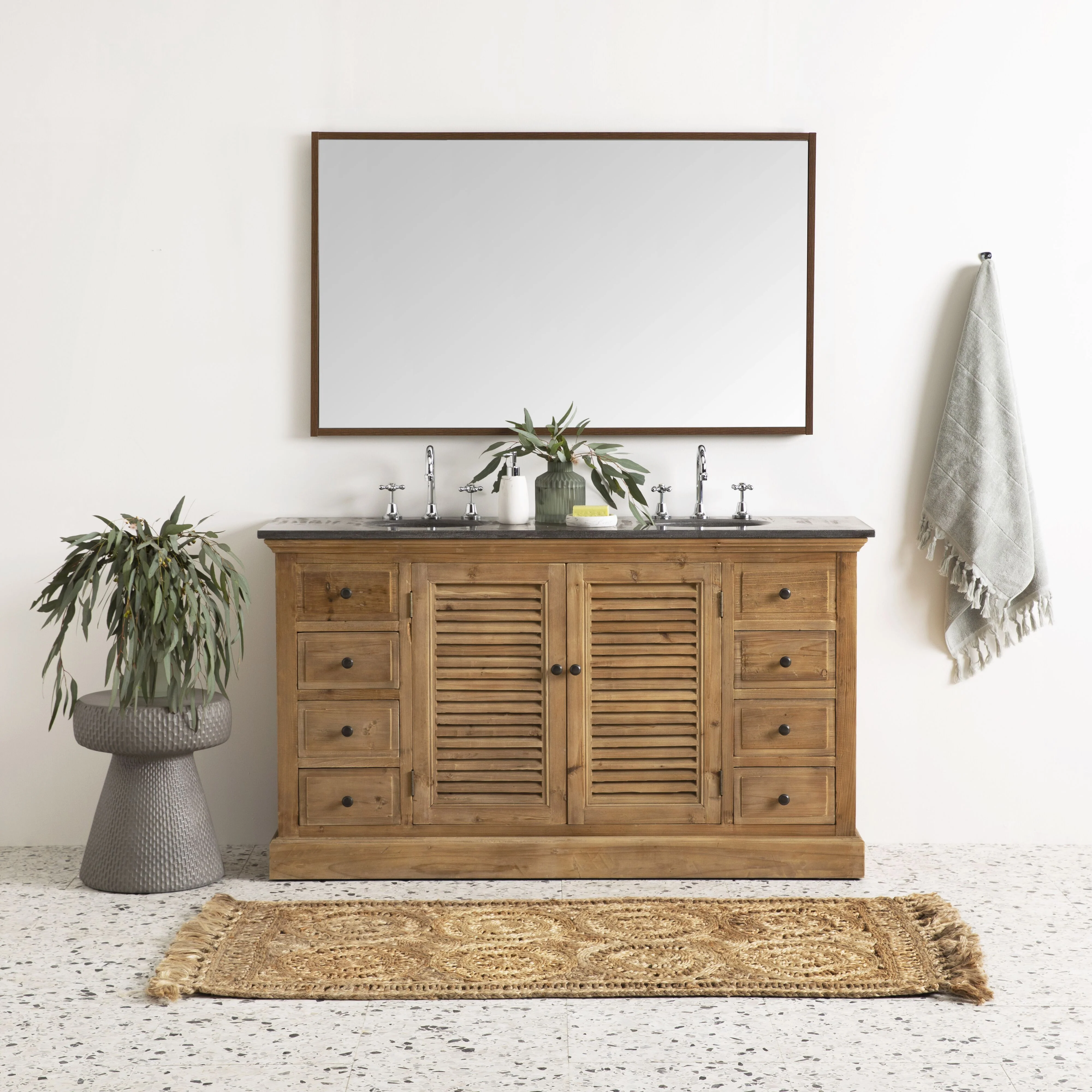 Louver Double Vanity 150cm With Blue Stone Top - Image 9